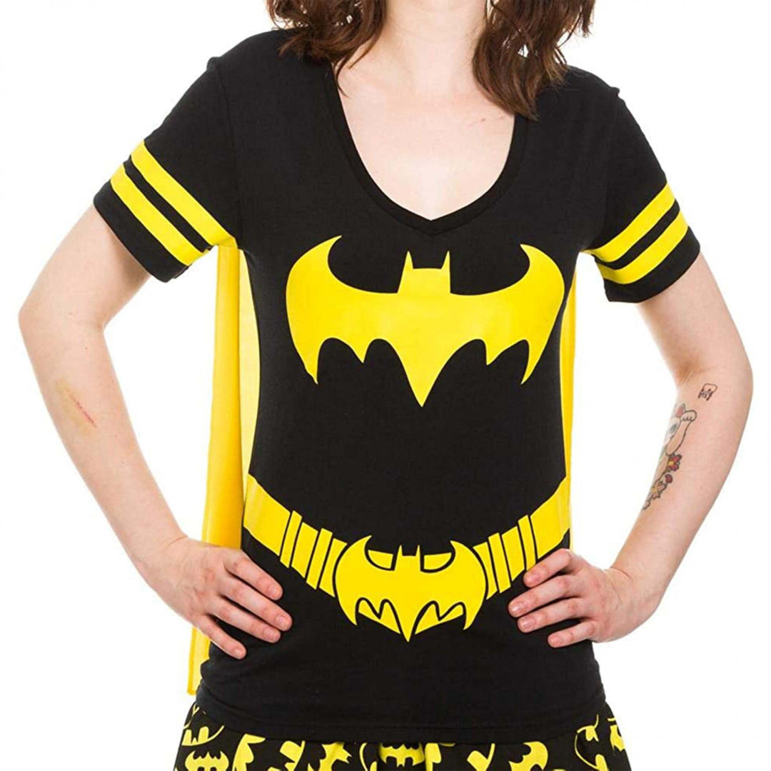 Batgirl Costume V-Neck T-Shirt with Detachable Cape Image 3