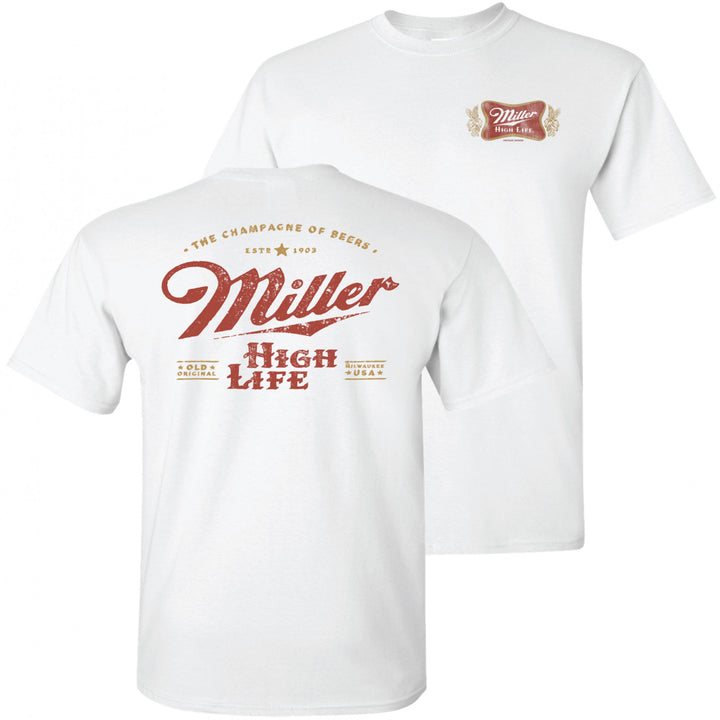 Miller High Life Champagne of Beers Crest Front and Back Print T-Shirt Image 1