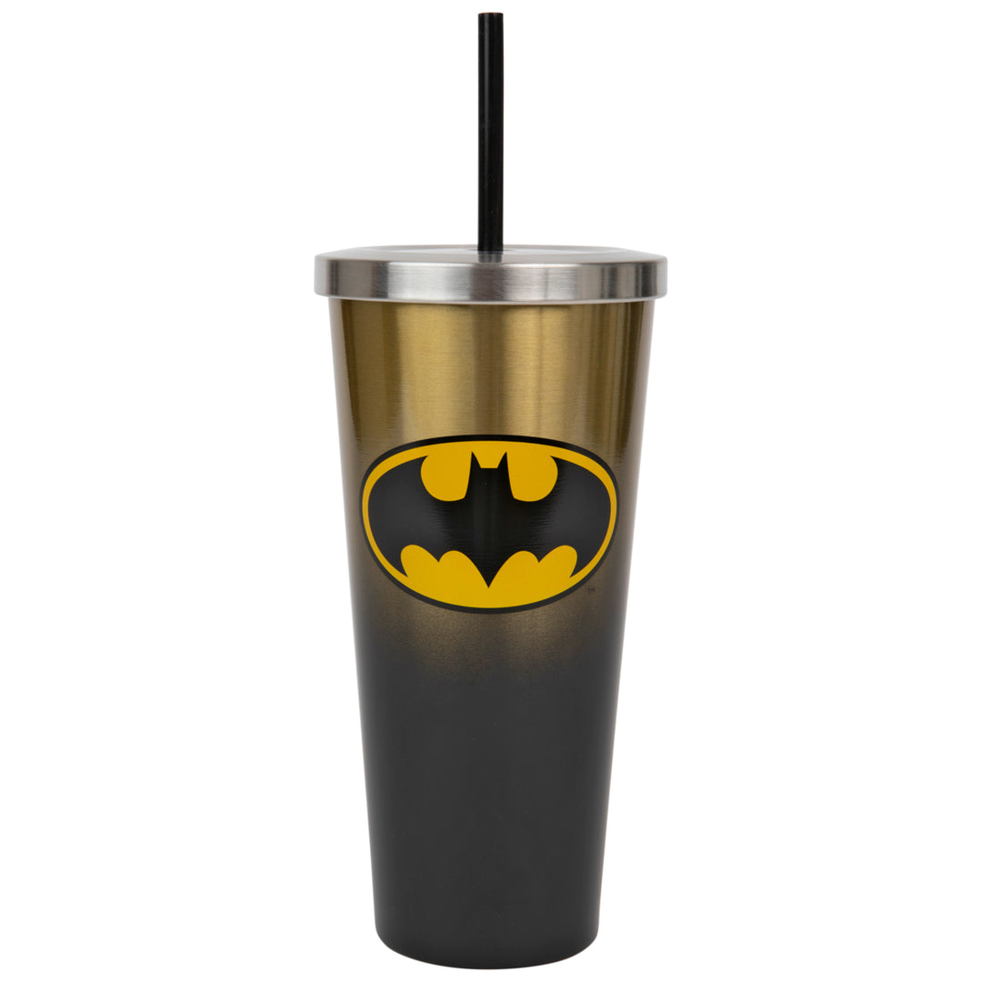 Batman Symbol Stainless Steel Travel Cup with Straw Image 1