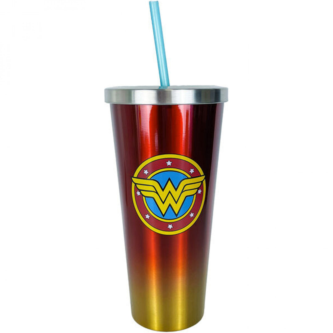 Wonder Woman Symbol Stainless Steel Travel Mug with Straw Image 1