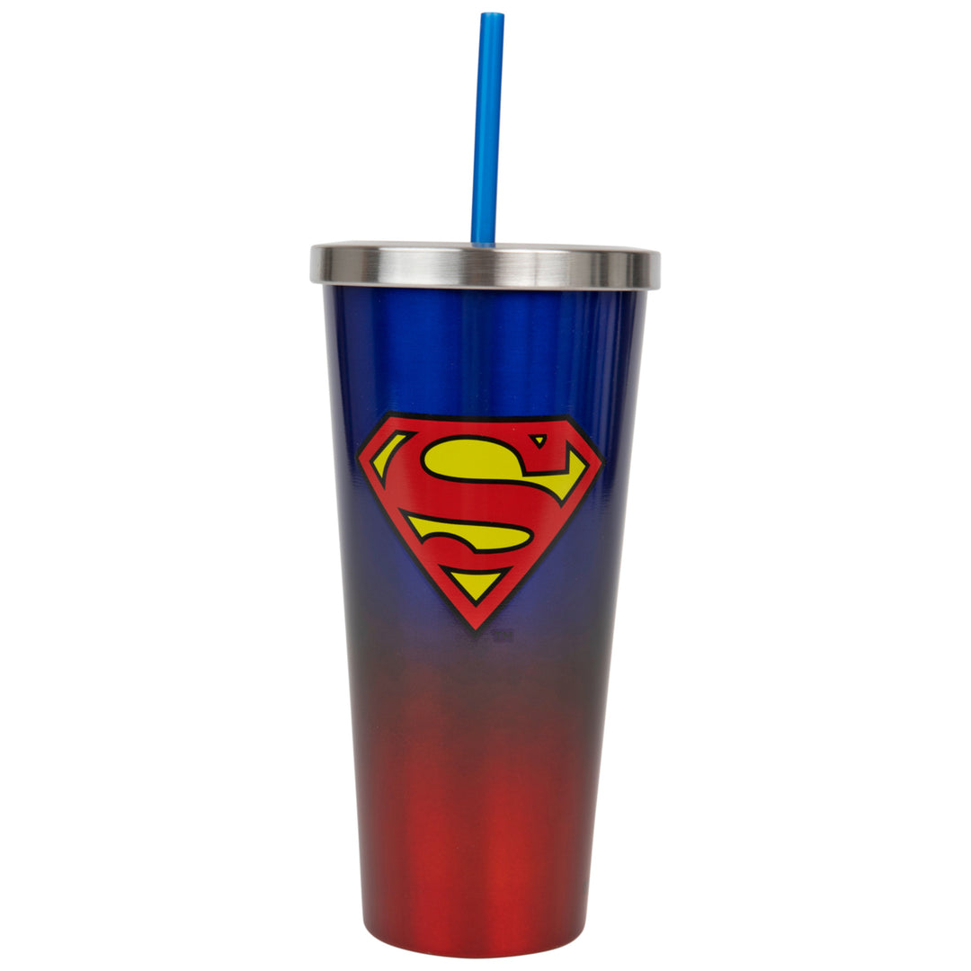 Superman Symbol Stainless Steel Travel Mug with Straw Image 1