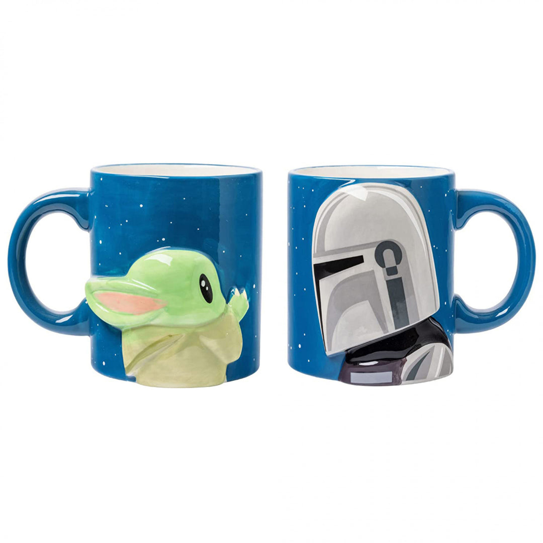 Star Wars The Mandalorian Grogu and Dinn Djarin 2PK 3D Ceramic Mug Set Image 1