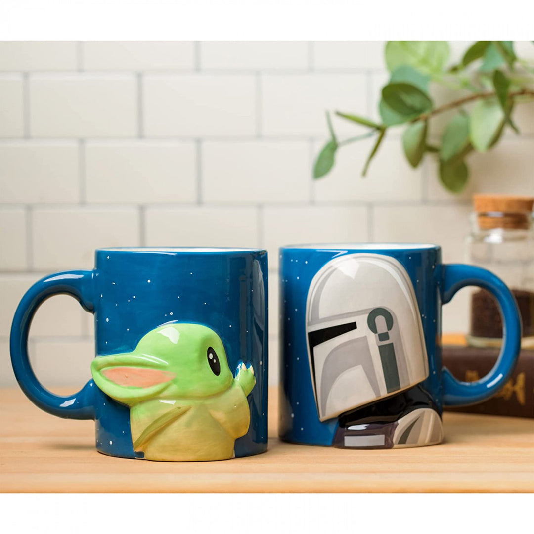 Star Wars The Mandalorian Grogu and Dinn Djarin 2PK 3D Ceramic Mug Set Image 4