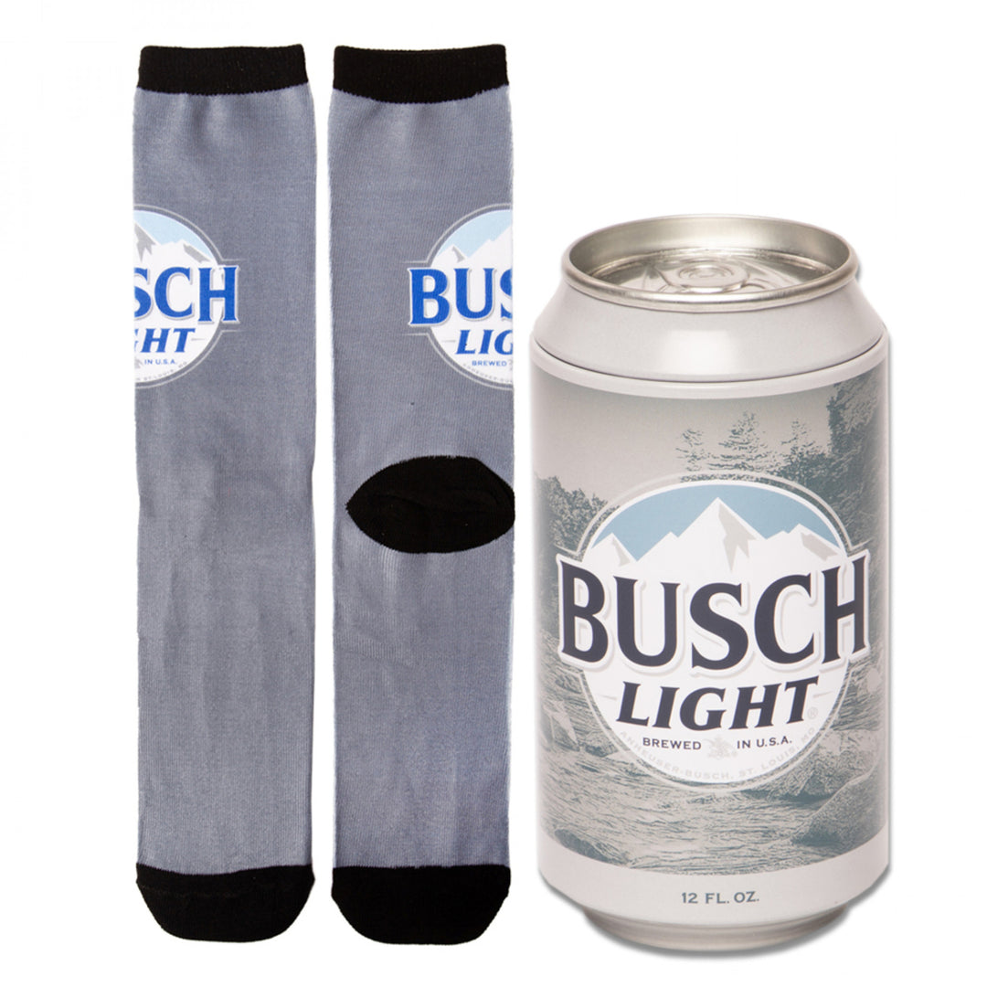 Busch Light Beer Mountains Logo Crew Socks In Beer Can Gift Packaging Image 1