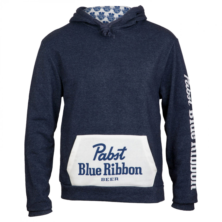 Pabst Blue Ribbon Logo Pocket Hoodie with Interior Pattern Image 1