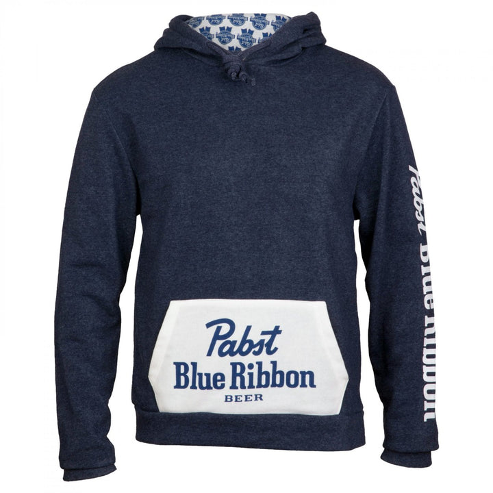 Pabst Blue Ribbon Logo Pocket Hoodie with Interior Pattern Image 1