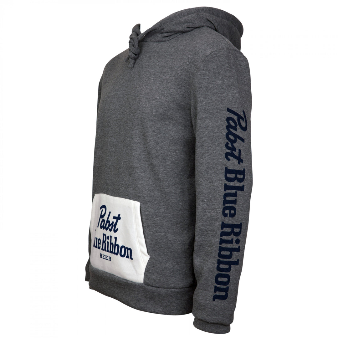 Pabst Blue Ribbon Logo Charcoal Pocket Hoodie with Inside Pattern Image 3