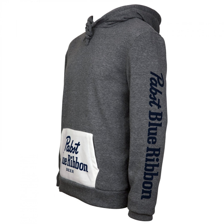 Pabst Blue Ribbon Logo Charcoal Pocket Hoodie with Inside Pattern Image 3