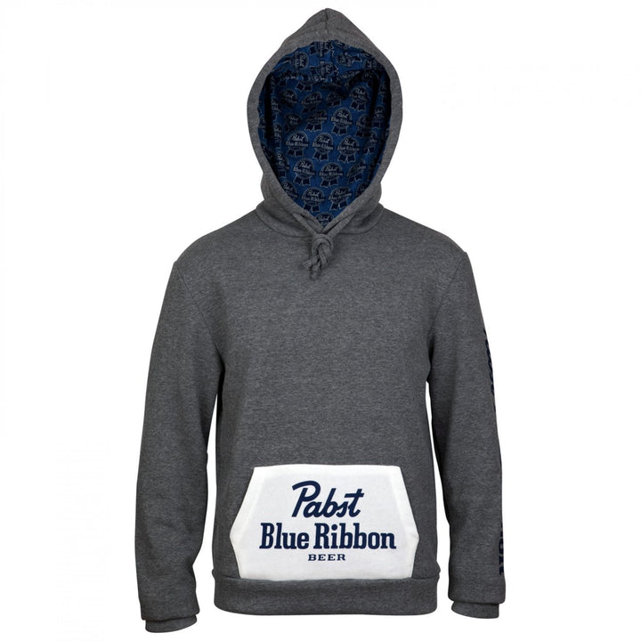 Pabst Blue Ribbon Logo Charcoal Pocket Hoodie with Inside Pattern Image 4