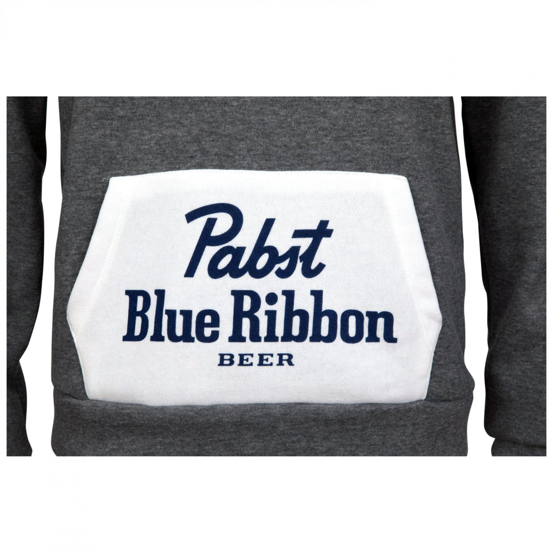 Pabst Blue Ribbon Logo Charcoal Pocket Hoodie with Inside Pattern Image 6