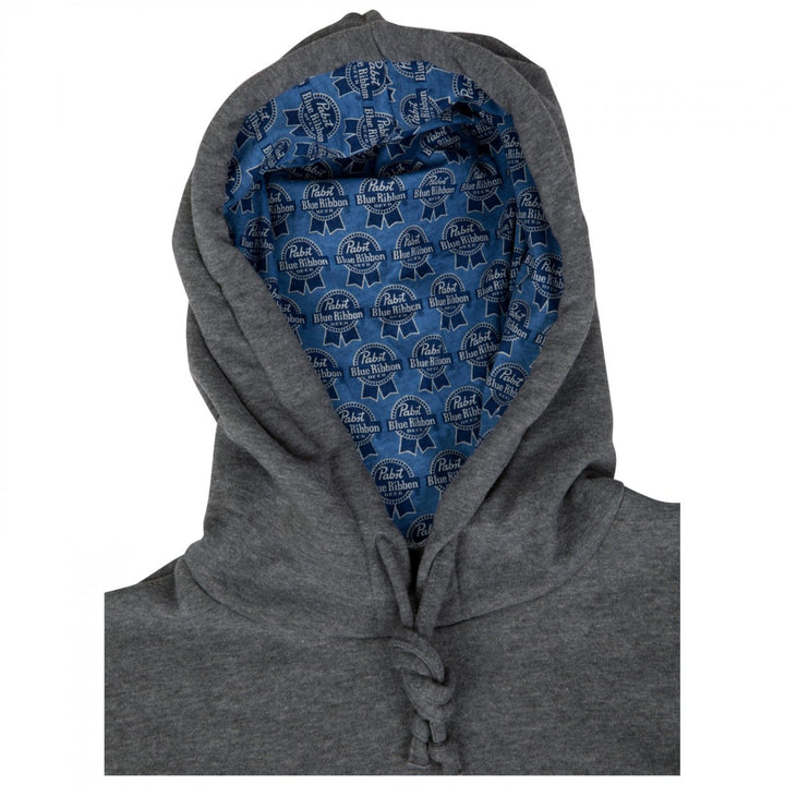 Pabst Blue Ribbon Logo Charcoal Pocket Hoodie with Inside Pattern Image 7