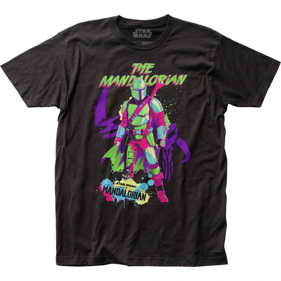 Star Wars The Mandalorian Neon Retro Styled T-Shirt Image 1