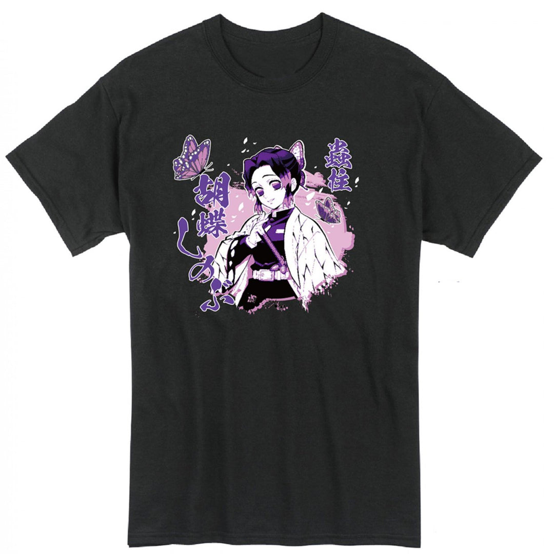 Demon Slayer Kocho Shinobu Character with Japanese Text T-Shirt Image 1