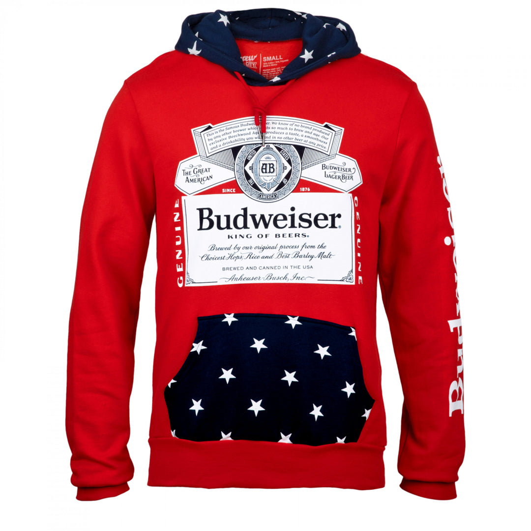 Budweiser Bottle Label and Patriotic Stars Hoodie Image 1