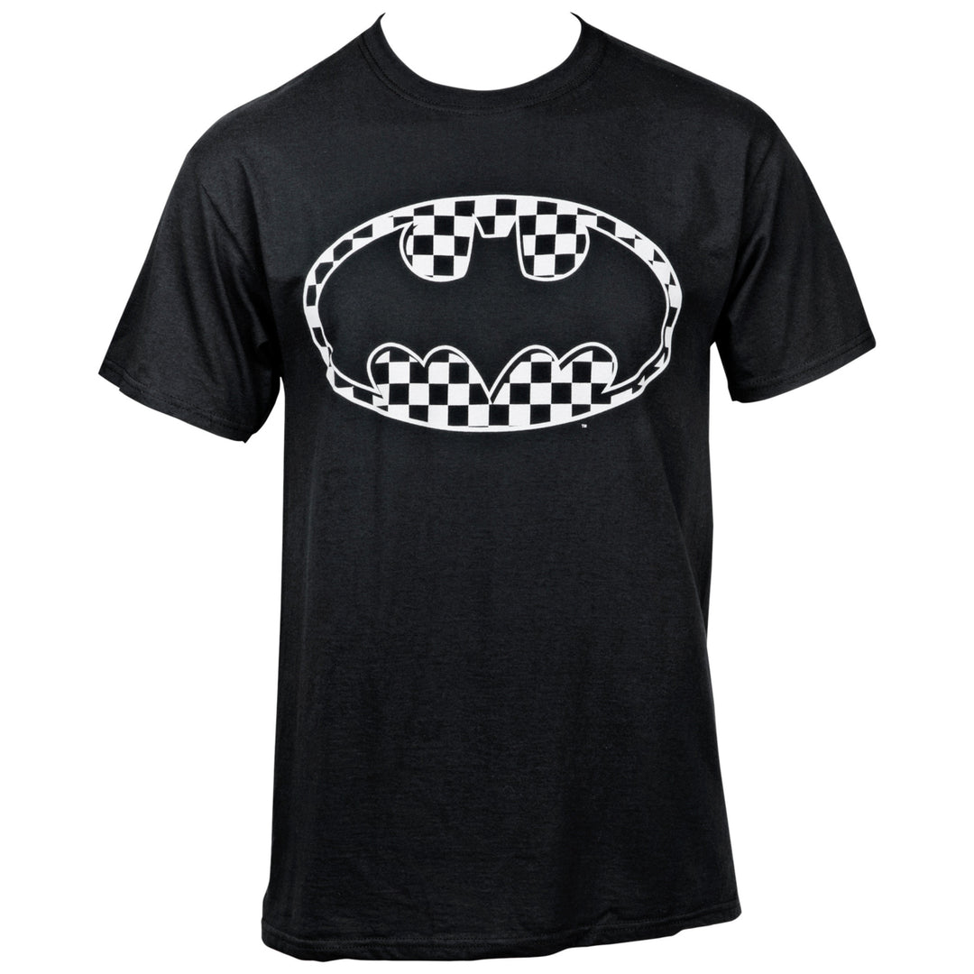 Batman Black and White Checkered Symbol T-Shirt Image 1