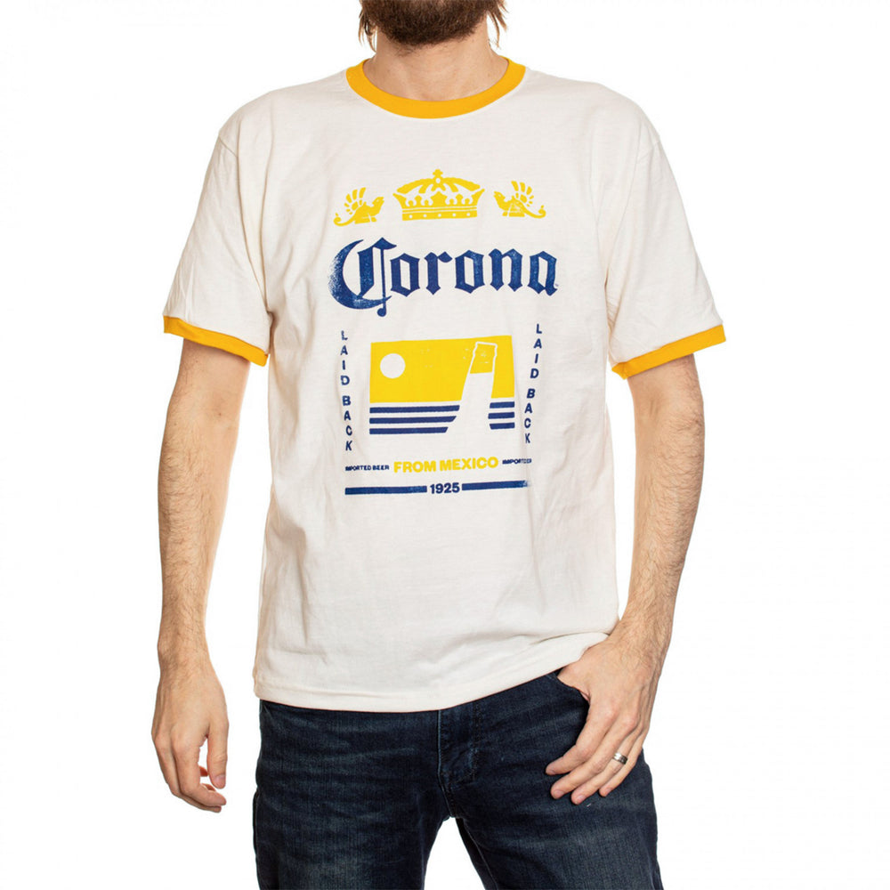 Corona Extra Crown Logo From Mexico 1925 Faded Ringer T-Shirt Image 2