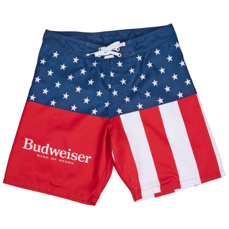 Budweiser King of Beers Stars and Stripes Mens Swim Trunks Board Shorts Image 1