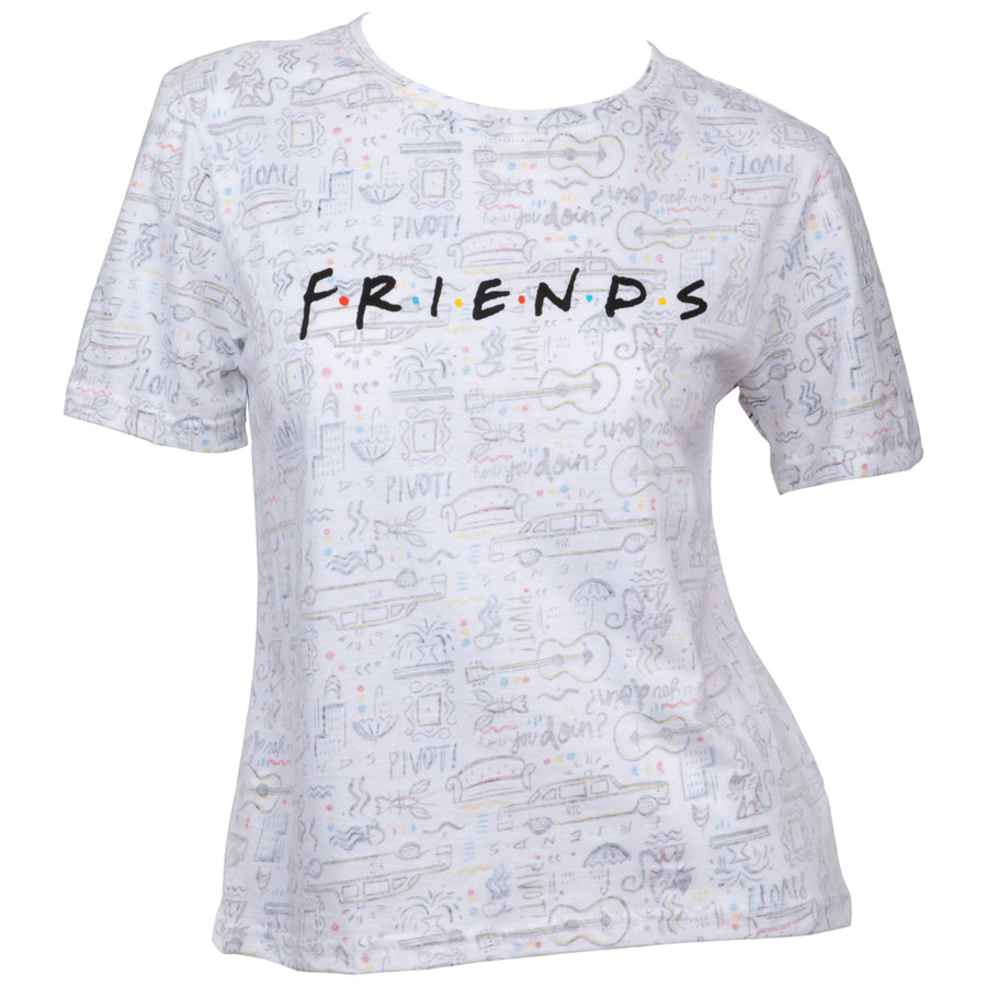 Friends TV Show Text Over All Over Print T-Shirt Image 1