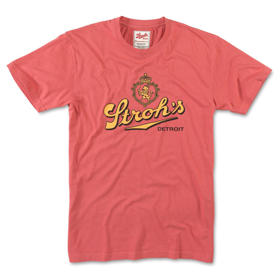 Strohs Beer Detroit Retro Logo w/ Crest Brass Tacks T-Shirt Image 1