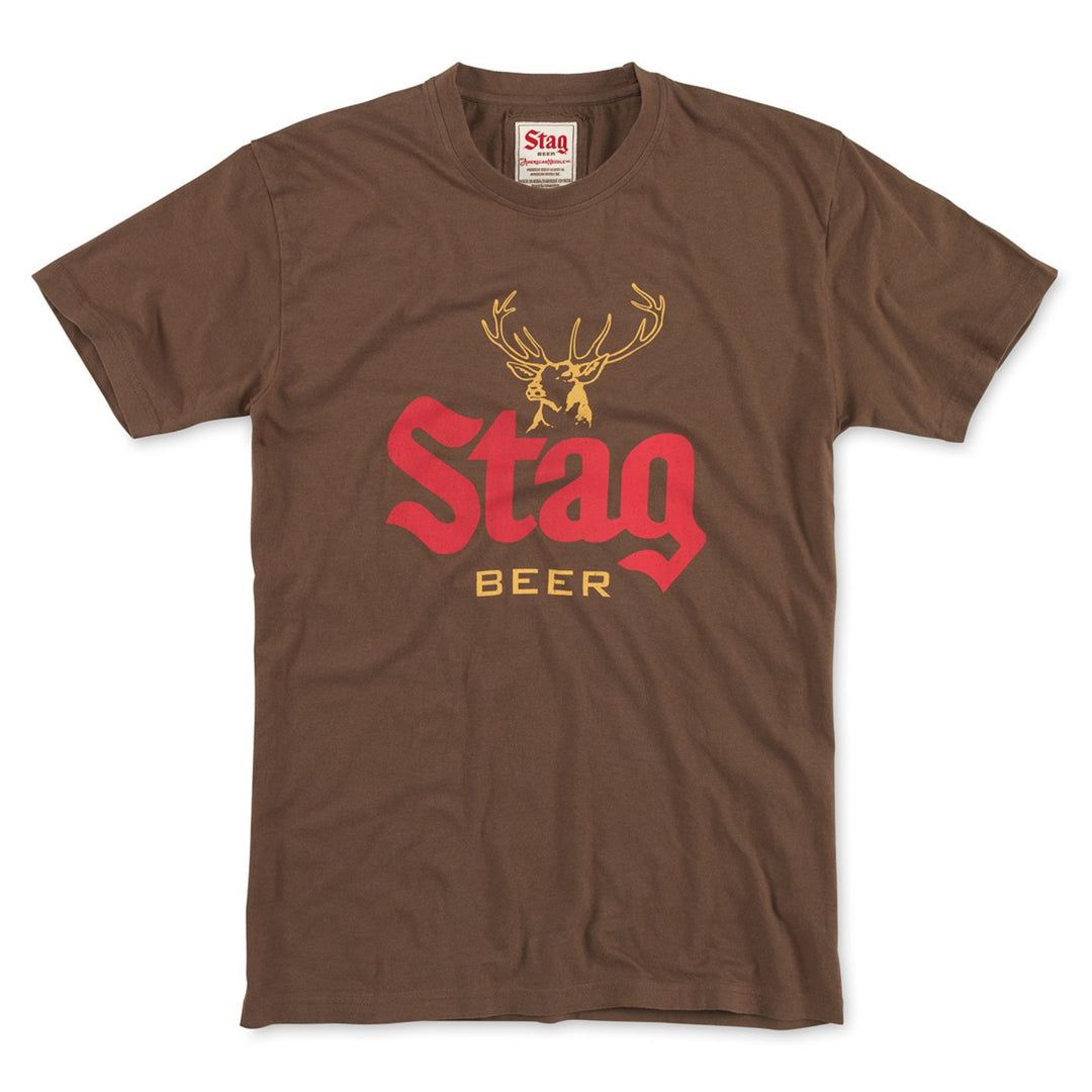 Stag Beer Retro Logo and Emblem Brass Tacks T-Shirt Image 1