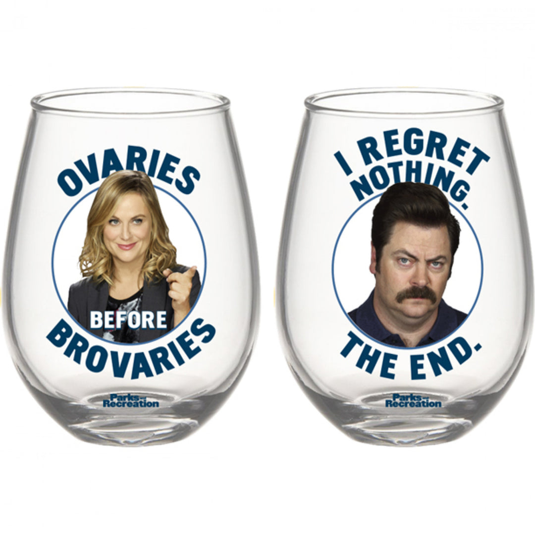 Parks and Recreation Ron and Leslie 2-Piece 20 oz Stemless Glass Set Image 1