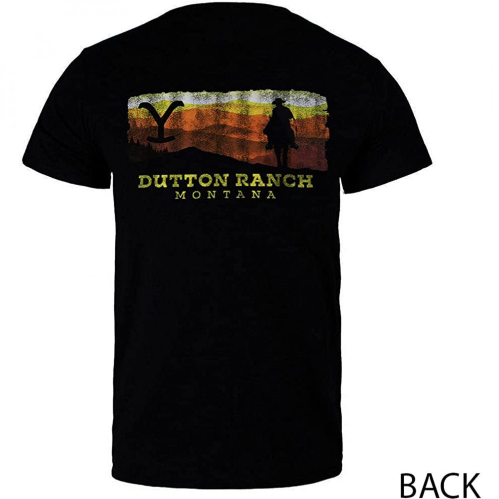 Yellowstone Rider Sunset Silhouette Front and Back Print T-Shirt Image 2