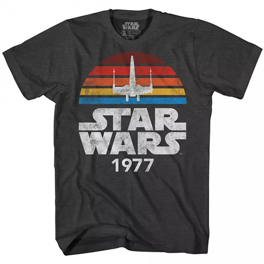 Star Wars Vintage Distressed Logo X-Wing 1977 Style T-Shirt Image 1