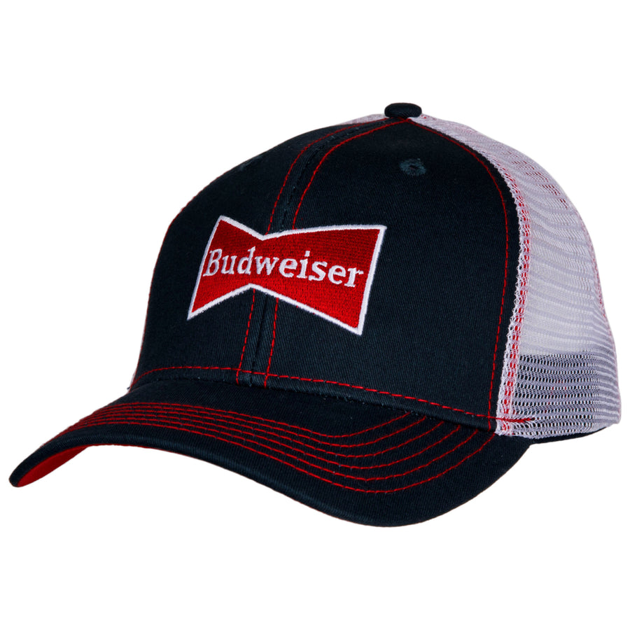 Budweiser Bowtie Logo Mesh Back Cotton Twill Snapback Hat Image 1