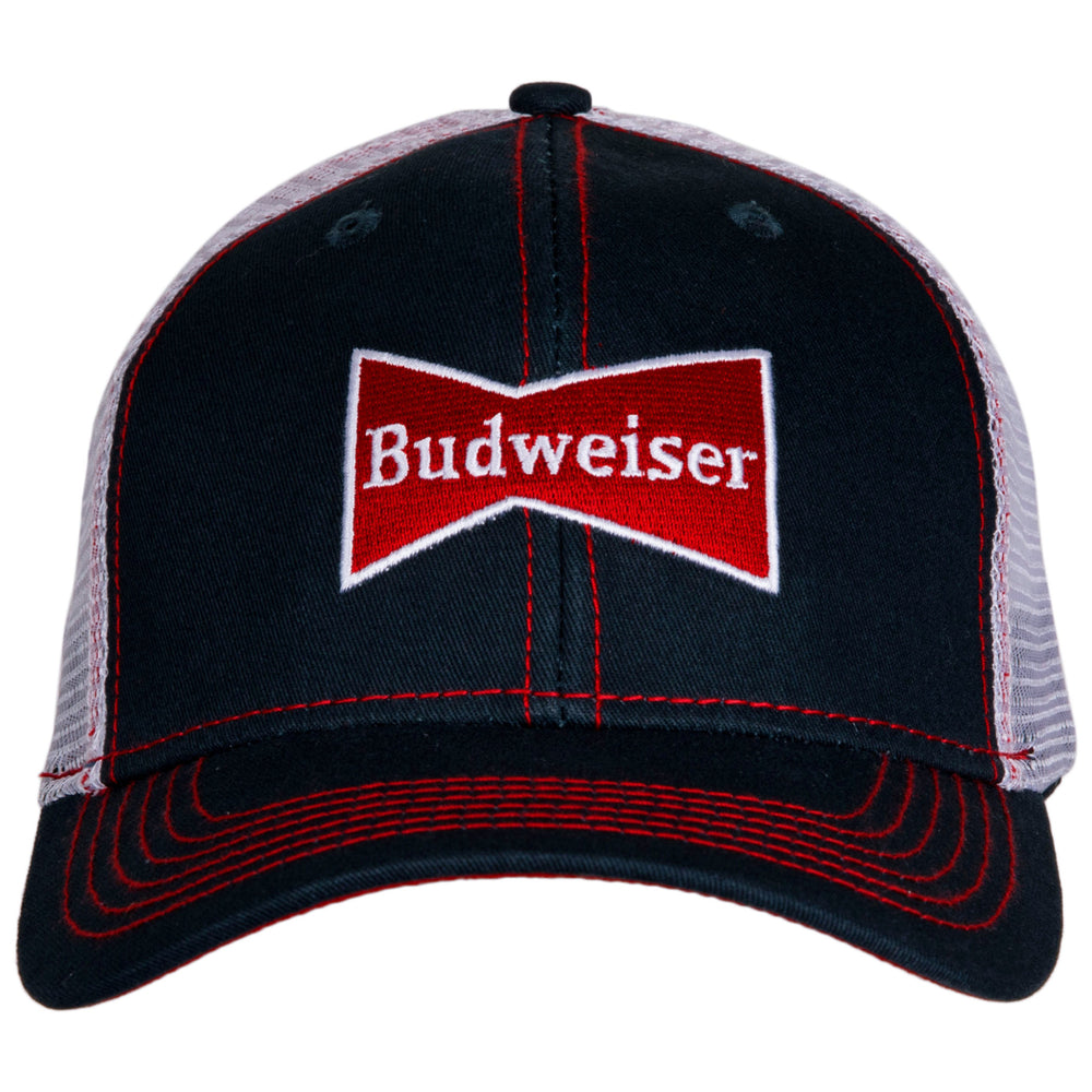 Budweiser Bowtie Logo Mesh Back Cotton Twill Snapback Hat Image 2