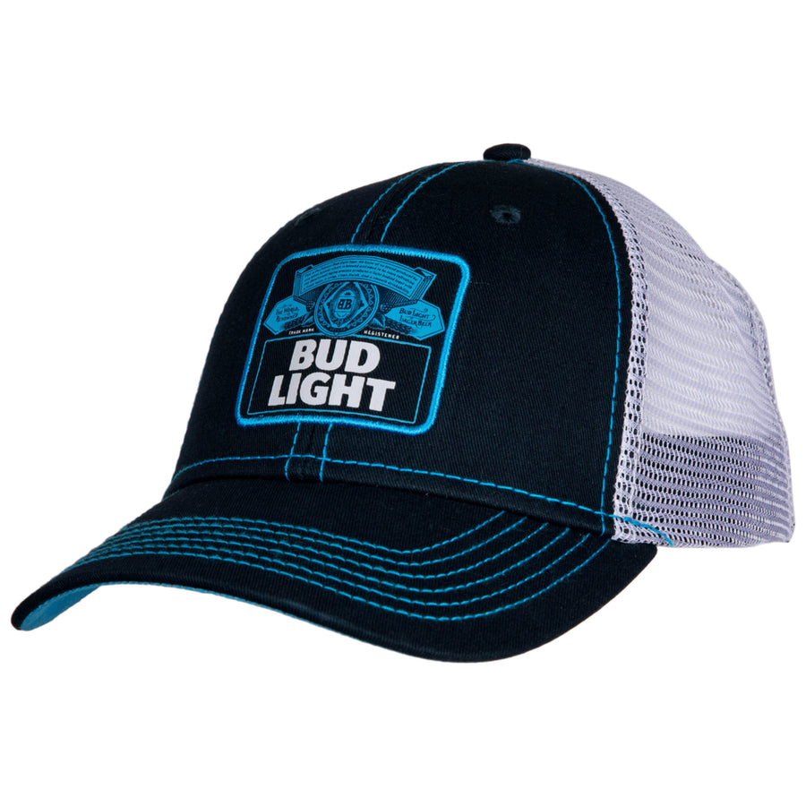 Bud Light Bottle Crest Cotton Twill Mesh Back Snapback Hat Image 1