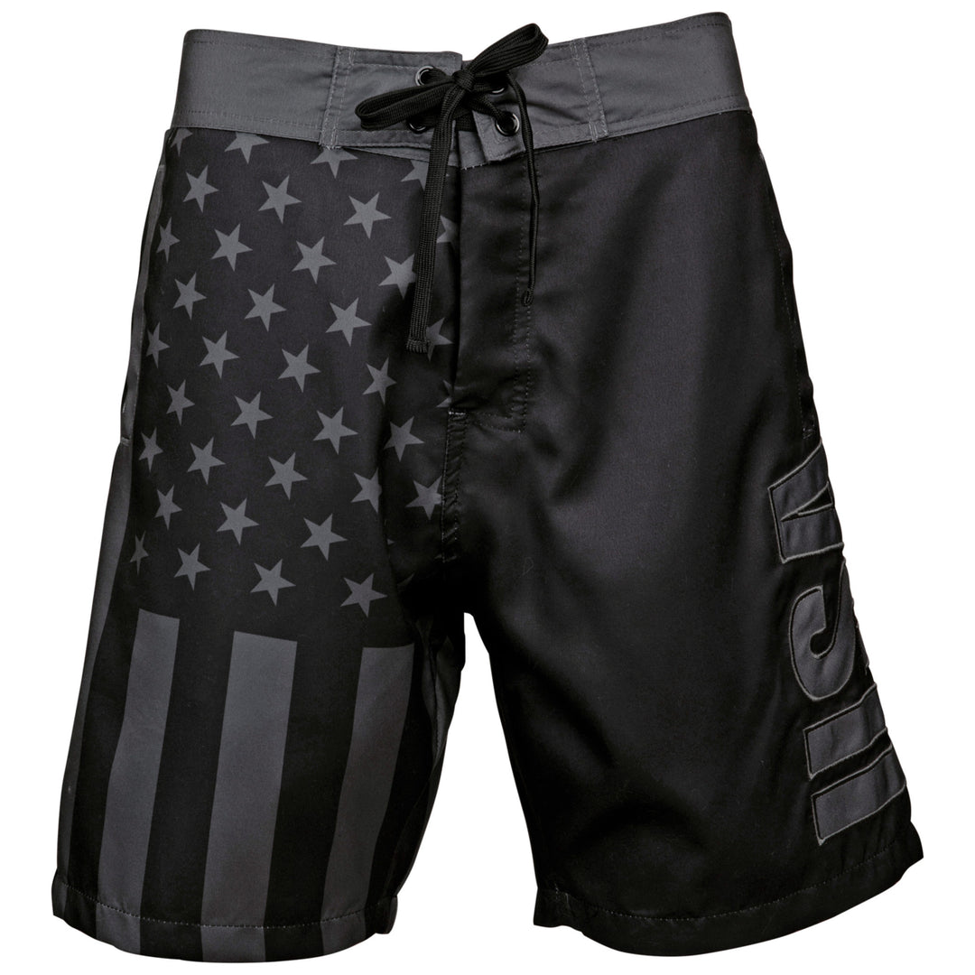 Patriotic Blackout American Flag Swim Trunks Image 4