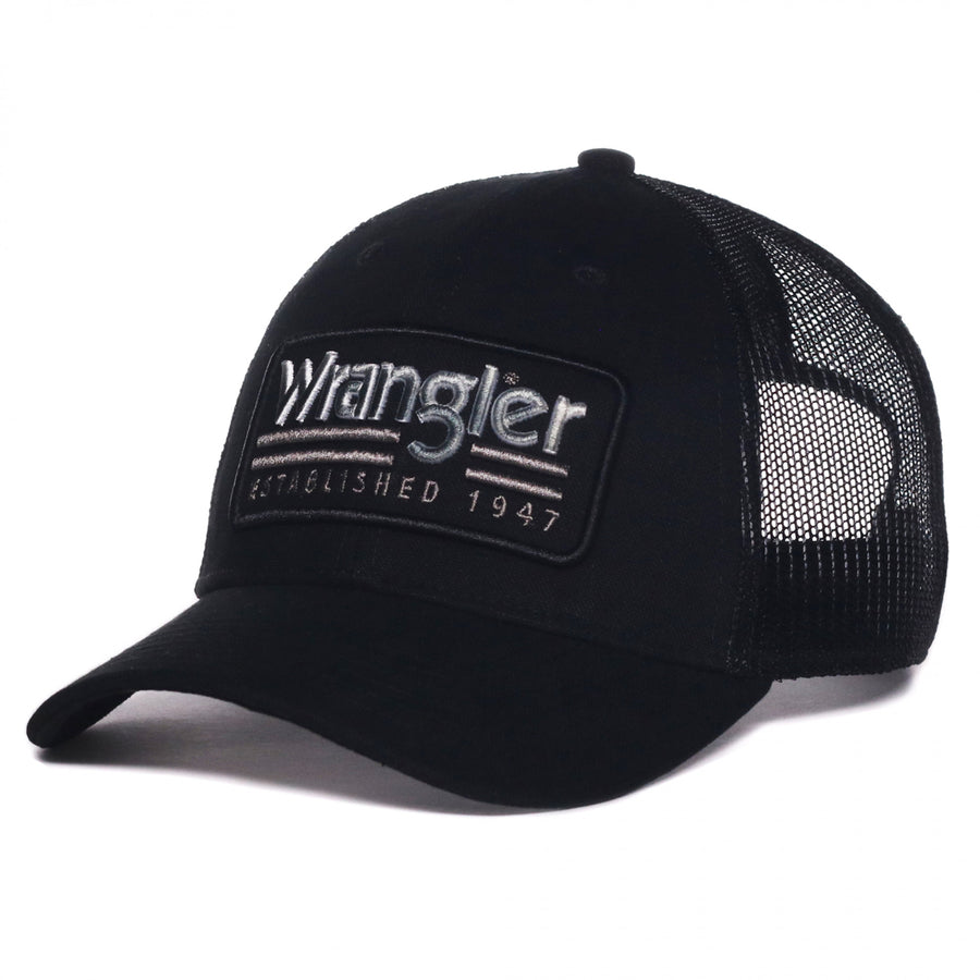 Wrangler Logo Established 1947 Patch Pre-Curved Adjustable Trucker Hat Image 1