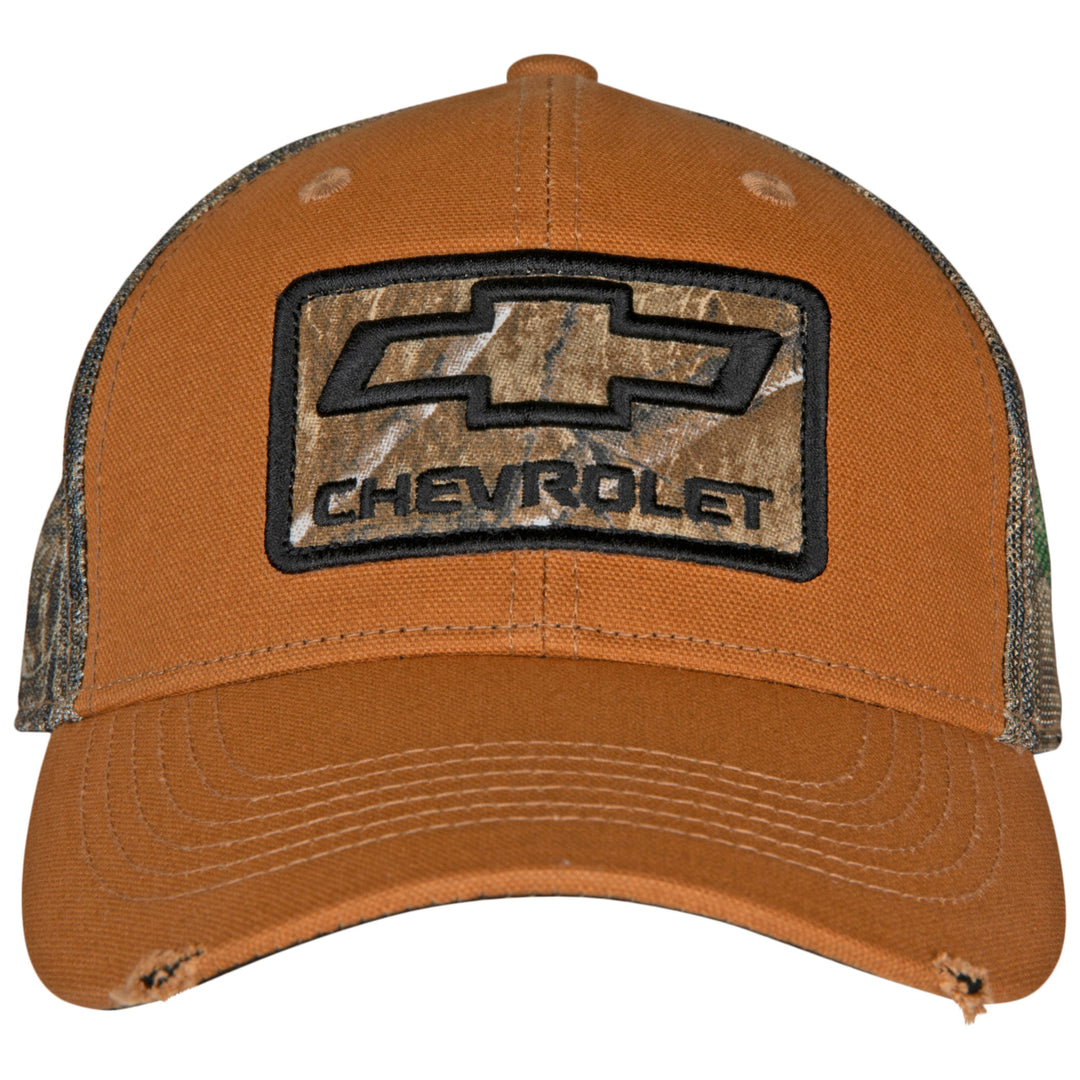 Chevrolet Logo Worn Camo Pre-Curved Adjustable Trucker Hat Image 2
