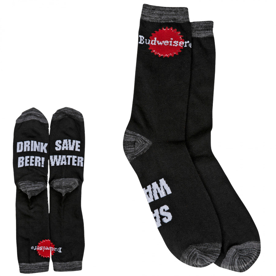 Budweiser Save Water Drink Beer Bottom Print Crew Socks Image 1