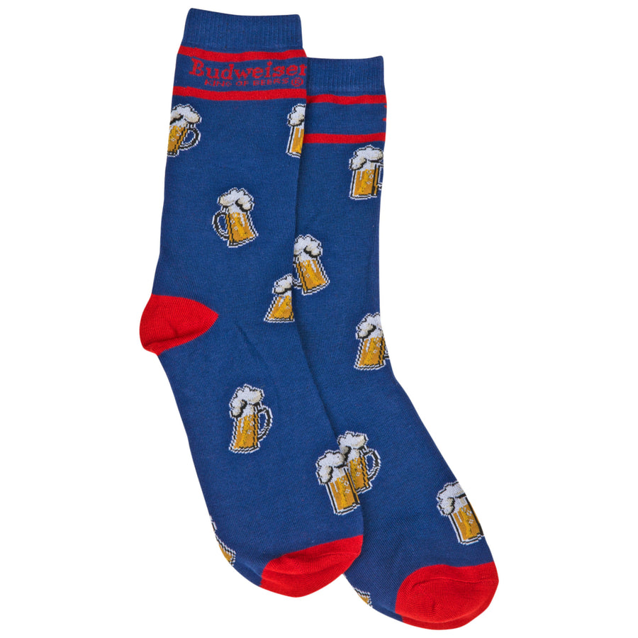 Budweiser Logo and Foamy Mugs Crew Socks Image 1