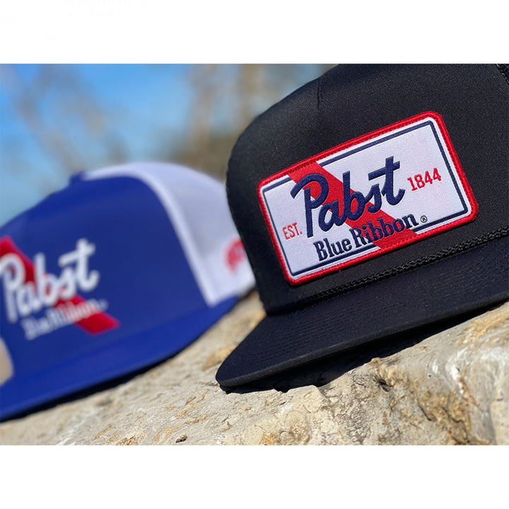 Pabst Blue Ribbon Embroidered Patch Snapback Hybrid Bill Trucker Hat Image 6