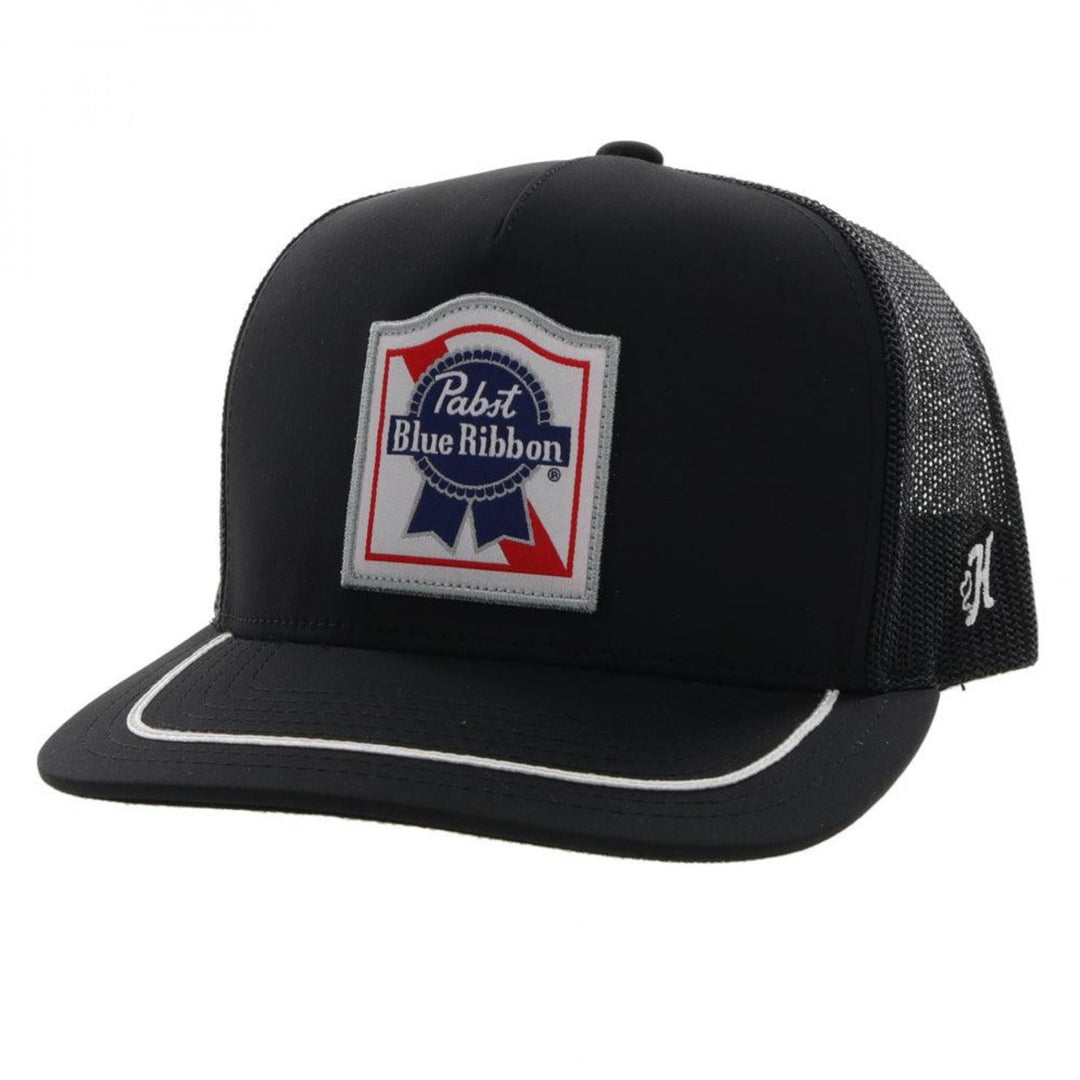 Pabst Blue Ribbon Classic Logo Patch White Stripe Bill Snapback Trucker Hat Image 1