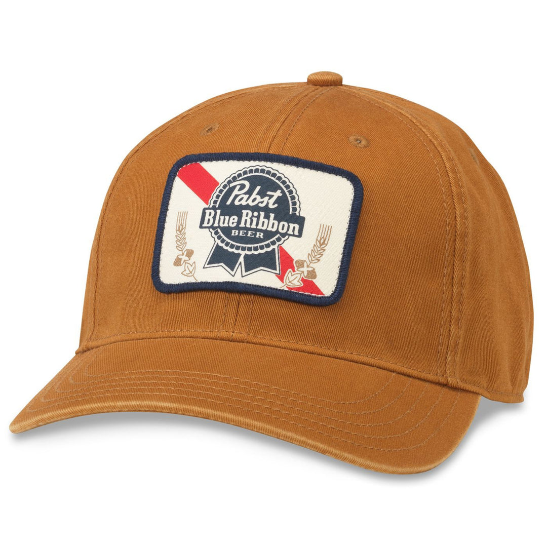 Pabst Blue Ribbon Patch Tan Colorway Rounded Bill Adjustable Hat Image 1