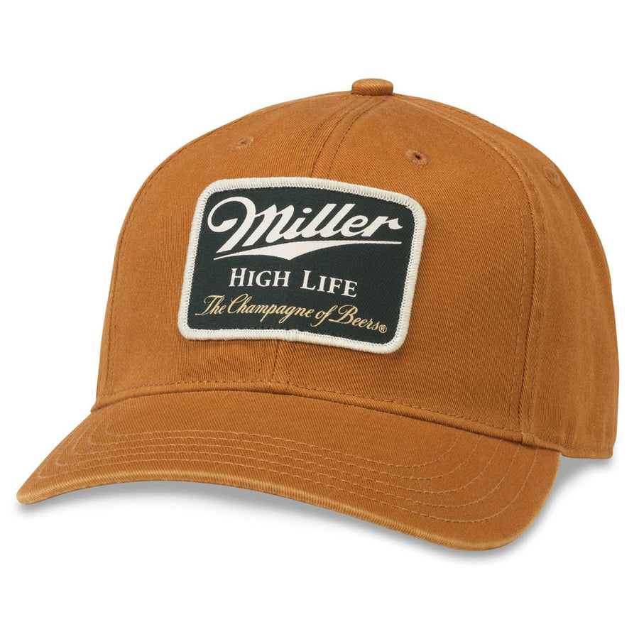 Miller High Life Logo Patch Tan Colorway Rounded Bill Adjustable Hat Image 1