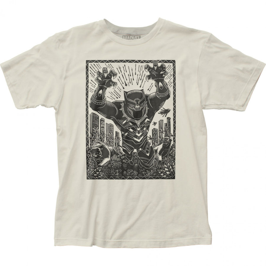 Black Panther Woodcut Art T-Shirt Image 1