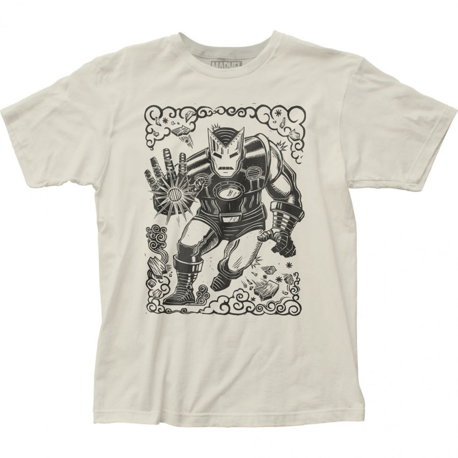 Iron Man Retro Woodcut Art T-Shirt Image 1