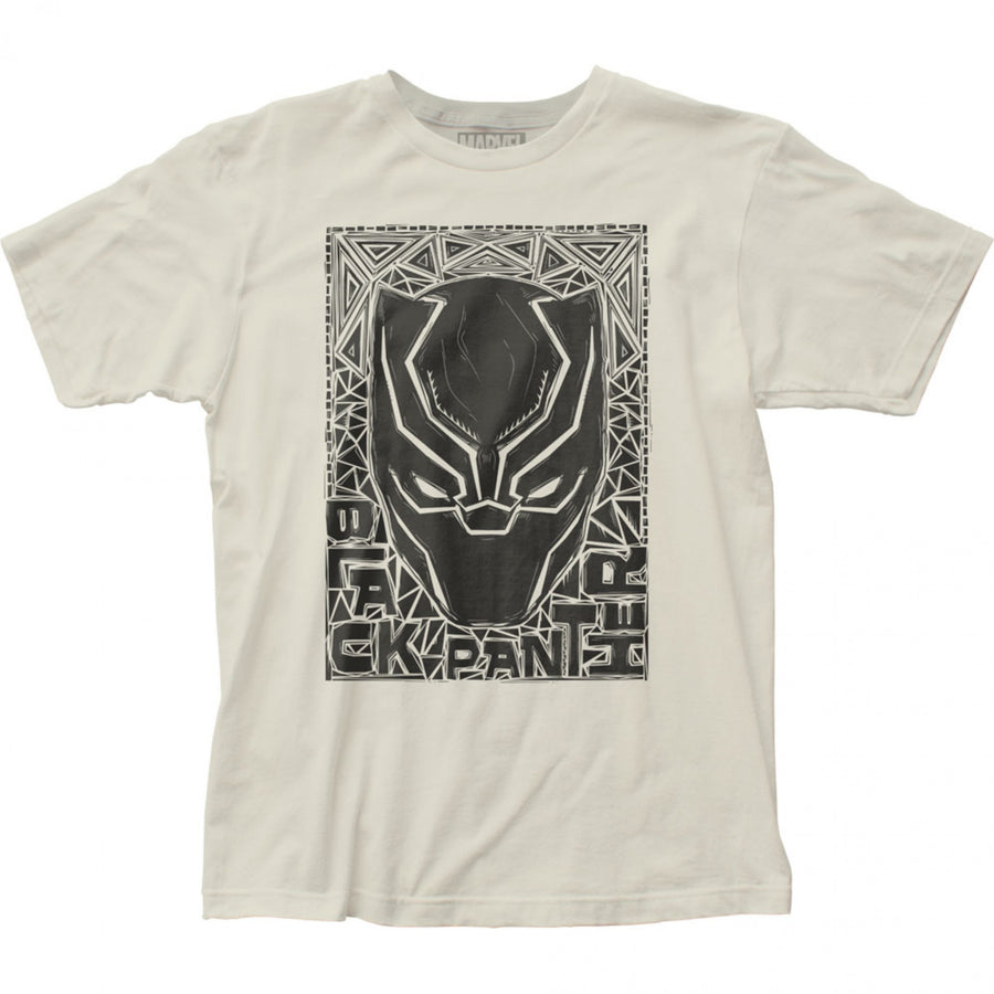 Black Panther Woodcut Mask T-Shirt Image 1