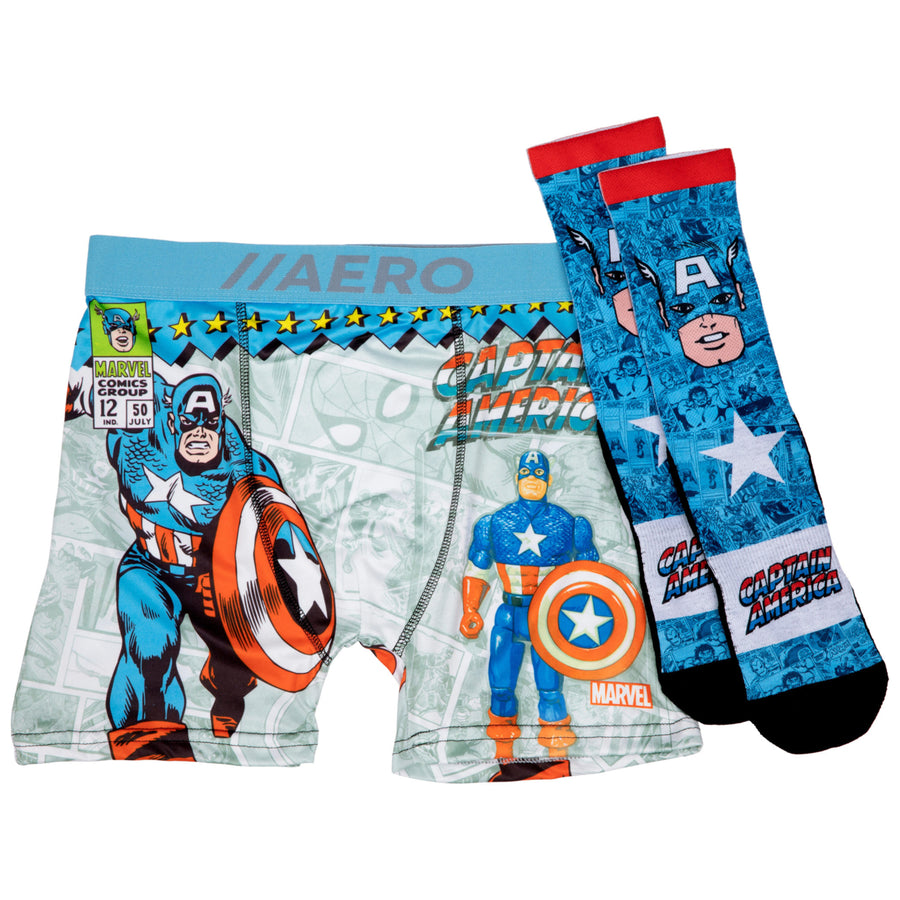 Captain America Retro Boxer Briefs Underwear and Sock Set Image 1