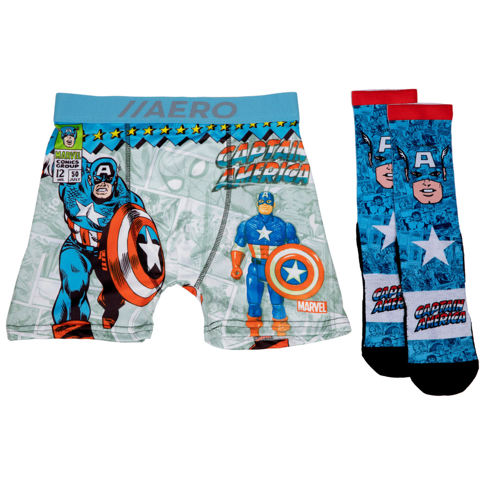 Captain America Retro Boxer Briefs Underwear and Sock Set Image 2