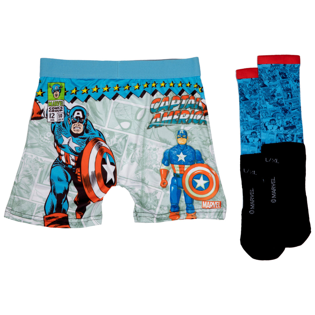 Captain America Retro Boxer Briefs Underwear and Sock Set Image 3