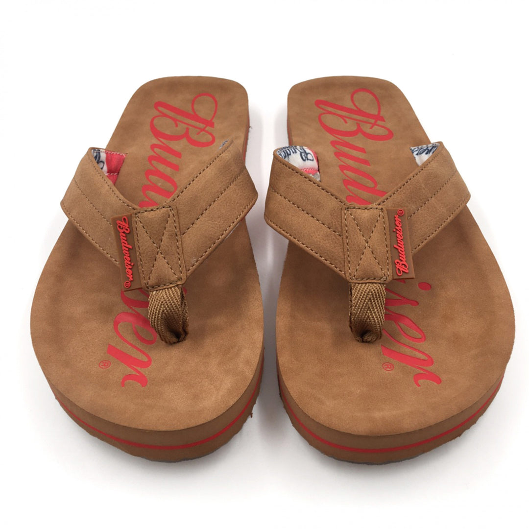 Budweiser Script Logo Mens Flip Flop Brown Sandals Image 2