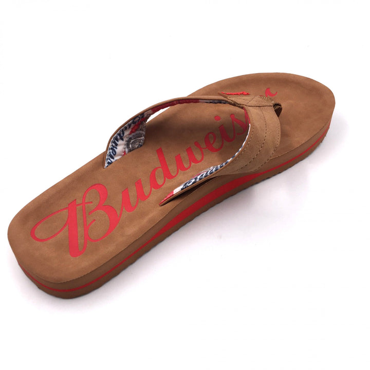 Budweiser Script Logo Mens Flip Flop Brown Sandals Image 3