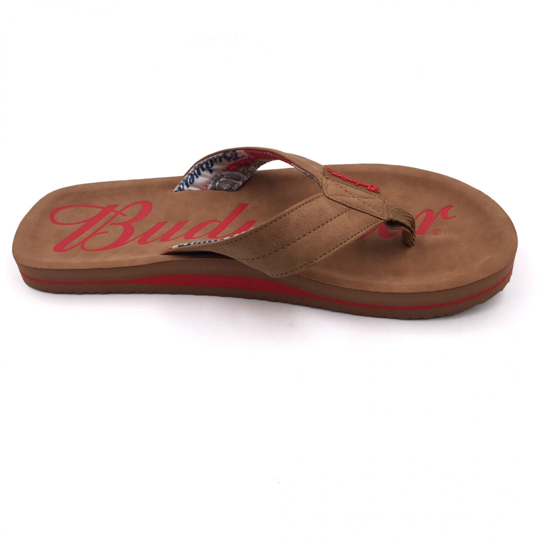 Budweiser Script Logo Mens Flip Flop Brown Sandals Image 4