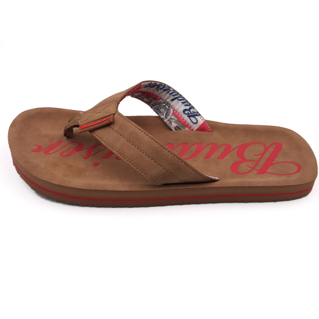 Budweiser Script Logo Mens Flip Flop Brown Sandals Image 4