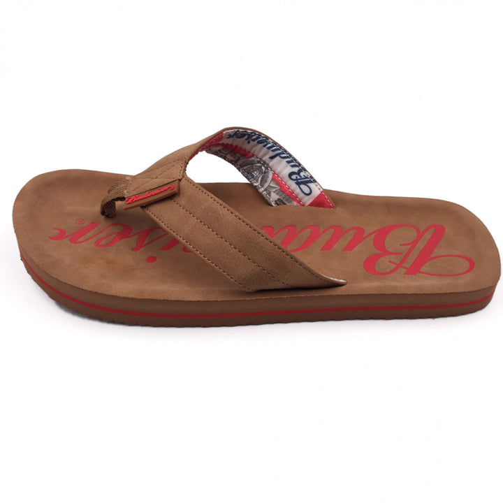 Budweiser Script Logo Mens Flip Flop Brown Sandals Image 4